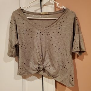 Distressed Small Tie Knot Front Crop Top